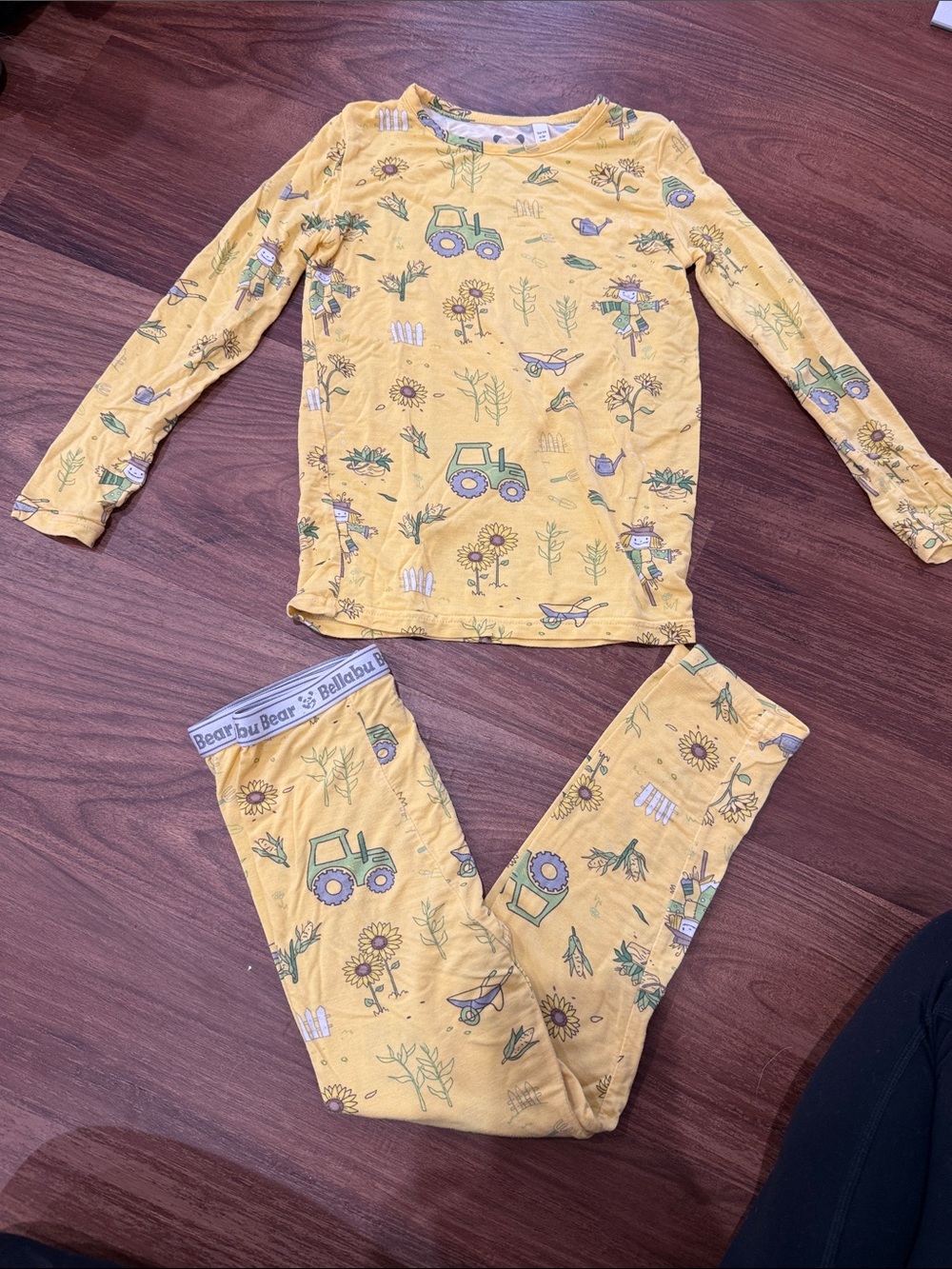 Bellabu Bear Yellow Farm Tractor Pajama Set for Kids